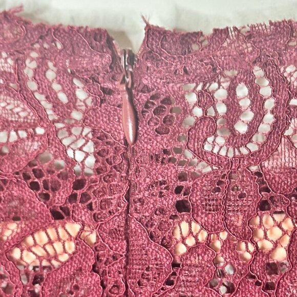 Elegant Womens Sheer Lace Blouse Burgundy Cottage Fairy Romantic Lace - Picture 4 of 9